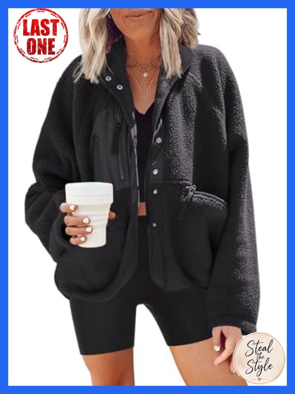 Fuzzy Fleece Jacket Button Down Sherpa Oversized Warm Winter Coat